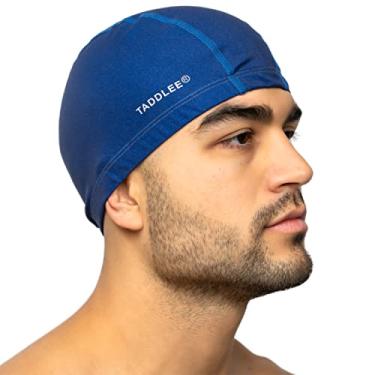 Imagem de Taddlee Touca de natação masculina de silicone, chapéu de natação, tecido PU, piscina, impermeável, adulto, tamanho grande, acessórios de natação ao ar livre (azul)