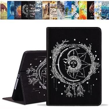 Imagem de BWOOLL Capa para Samsung Galaxy Tab A7 Lite 8,7 polegadas modelo 2021 (SM-T220/T225/T227), capa fina e leve de couro PU com função despertar/hibernar, tema celestial sol com lua crescente
