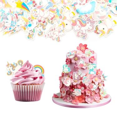Imagem de 80Pcs Edible Unicorn Cupcake Toppers Mix Edible Unicorn Cupcake Picks White Little Horse Cake Toppers Unicorn Cupcake Decors for Unicorn Theme Birthday Baby Shower Party Decor Supplies