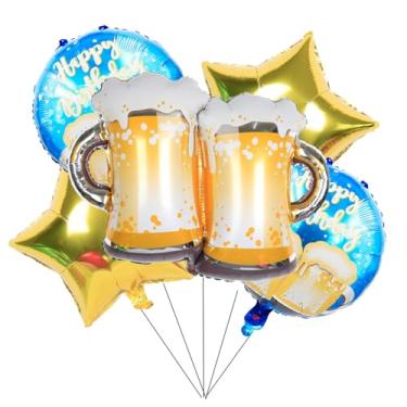 Imagem de Morndew 5 peças Happy Birthday Caneca de cerveja estrela de cinco pontas Balões de folha para festa de aniversário decorações de festa de bebê