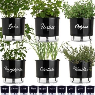 Imagem de Kit 6 Vaso Raiz Autoirrigável Temperos Gourmet Preto N3 16x14 Médio Au