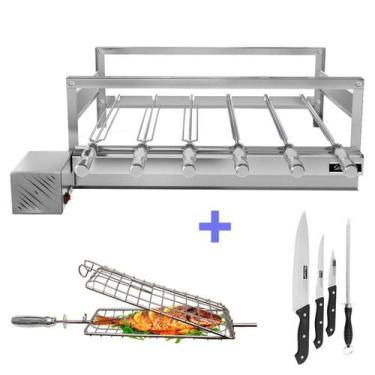 Imagem de Churrasqueira Giratória Grill Inox Gira Soft Grill 6 Espetos + Espeto 
