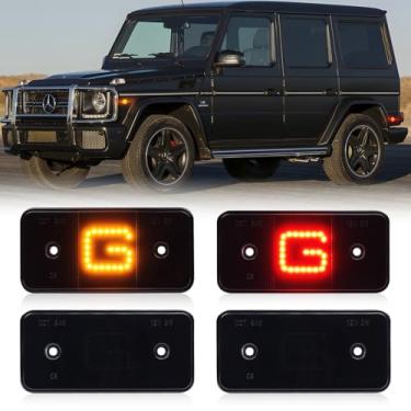 Imagem de Luzes de LED laterais para Mercedes Benz 2002-2014 W463 G500 G550 G63 Lâmpadas marcadoras dianteiras vermelhas âmbar, lente fumê 4 peças