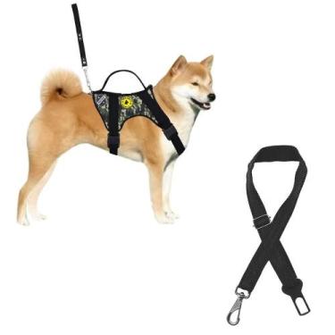 Imagem de Peitoral Para Cachorro Com Cinto De Segurança Veicular Coleira Tática 