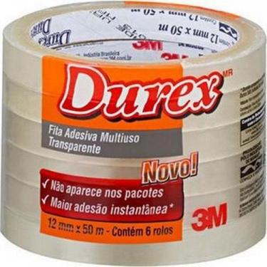 Imagem de Fita Adesiva Embalagem 3M Durex 12Mm X 50M Transparente ./ Kit Com 6 P