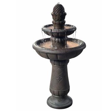 Imagem de Peaktop Pedestal de abacaxi de luxo com 2 camadas e fonte de cascata com bomba para ambientes externos, pátio, jardim, pátio, quintal, 99 cm de altura, cinza ferro
