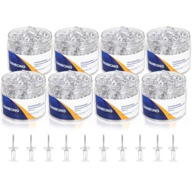 Imagem de DANRONG 1600 peças de pinos transparentes, tachinhas de polegar padrão para quadro de avisos, ponta de aço e cabeça de plástico transparente, pinos para parede, cortiça, mapas, fotos, calendário,