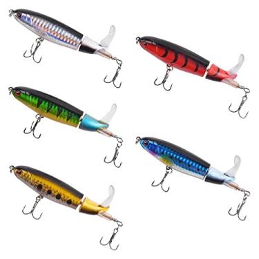 Imagem de Iscas de pesca flutuantes Plopper Topwater, 5 peças de isca rígida artificial com cauda giratória flutuante para robalo, truta, poleiro, panfish (YY)