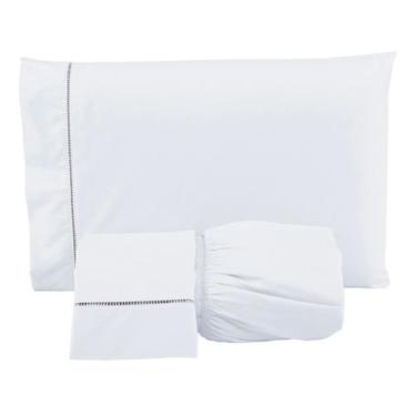 Imagem de Roupa de Cama Casal 400 Fios 3 Peças Toque Acetinado 100% Macio Branco