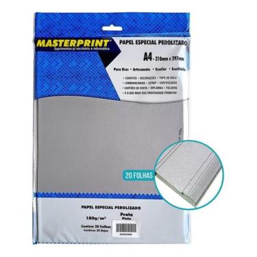 Imagem de Papel Perolizado 180g A4 Artesanato E Decoração C/ 20 Folhas Cor Prata