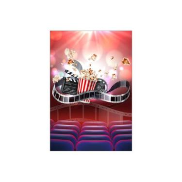 Imagem de Painel De Festa Vertical 1,50 x 2,20 - Sala de Cinema Pipoca Claquete 
