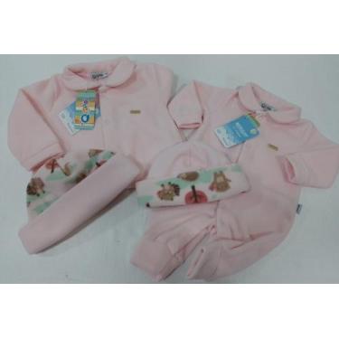 Imagem de Kit Touca + Macacão Bebê Menina Zafielo Soft Inverno Rf 544, Rosa, P (