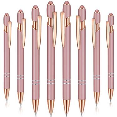 Imagem de 8 Pieces Ballpoint Pen with Stylus Tip Black Ink 2 in 1 Stylus Metal 1.0 mm Medium Point Smooth Pen Rainbow Colorful Rubberized Ballpoint for Touch Screen Tablet(Rose Gold)