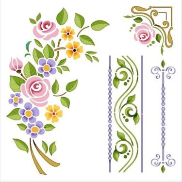 Imagem de Stencil Pintura Flores, Arabescos e Cantoneira Stxx-192 20x20cm Litoar