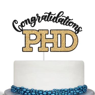 Imagem de Glitter Congratulations PHD Cake Topper, Congrats PHD Cake Decor, Parabéns DR, Class of 2025 PHD Decoração de festa de formatura, preto e dourado