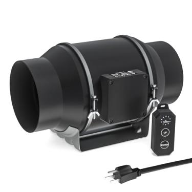 Imagem de Toolazy Ventilador de duto em linha silencioso de 15 cm, ventilador de exaustão de ventilação de 405 CFM, motor EC e controlador eletrônico externo de 10 velocidades para impulsionador de resfriamento
