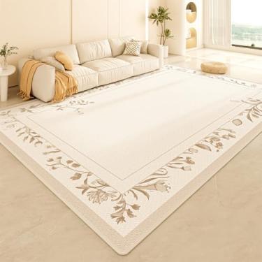 Imagem de HJZSZX Tapete bege floral artístico, tamanho grande, linhas de tapete de flores creme, retângulo, fácil de limpar, sala de estar, quarto, sofá, tapetes, YY007, D, 220 x 330 cm