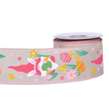 Imagem de YAMA Fita de Páscoa com fio para artesanato, 1 rolo x 6 cm, 10 jardas de coelho ovo de páscoa fita de primavera para embrulho de presente arco de guirlanda artesanato DIY (E)