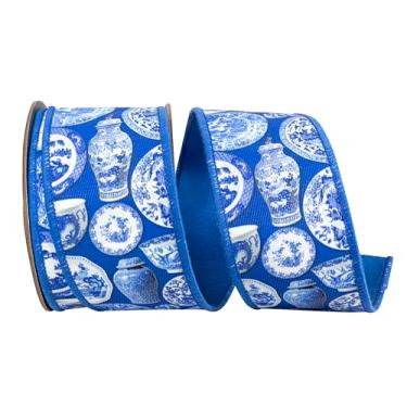 Imagem de Reliant Ribbon Terracota Cerâmica Chinoiserie Twill Deluxe Dupioni Backed Edge Ribbon, Porcelana Azul