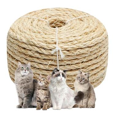 Imagem de Corda de sisal natural 1/4 pol. por 91 cm para reparo e substituição de torre de árvore de arranhar gatos, corda de cânhamo faça você mesmo para gatinhos, prateleiras, móveis, janela, cama, casa de poleiro, 6 mm por 10 m
