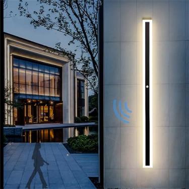 Imagem de Luminária de parede LED para jardim ao ar livre com sensor de movimento, arandelas de parede pretas, IP65 à prova d'água, iluminação de parede interna, faixa longa, luz de parede, simplicida