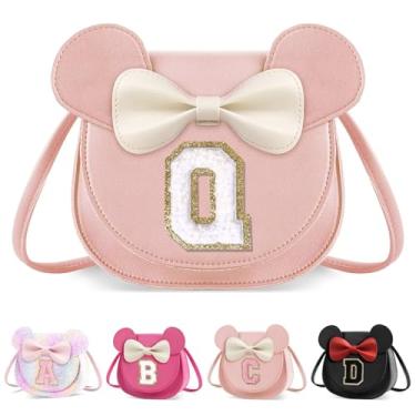 Imagem de Bolsa infantil para meninas, presente de aniversário para crianças, bolsa infantil com inicial personalizada, lindo laço de orelha, presente de menina, Grande-rosa-branco, letter -Q, Letra Q