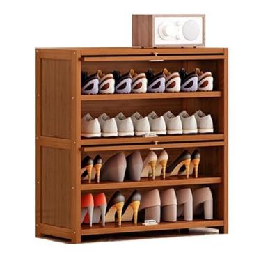 Imagem de Sapateiro organizador de armazenamento de sapatos independente para entrada, sapato de bambu de grande capacidade com porta dobrável, armário de armazenamento de sapatos moderno para entrada de