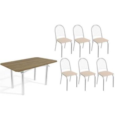 Imagem de Sala de Jantar Completa Elba c/ Tampo de Madeira 160cm e 6 Cadeiras No