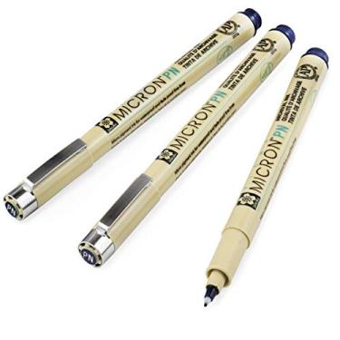 Imagem de Sakura Pigma Micron PN Canetas Fineliner - 0,4/0,5 mm - Azul Preto - Pacote com 3