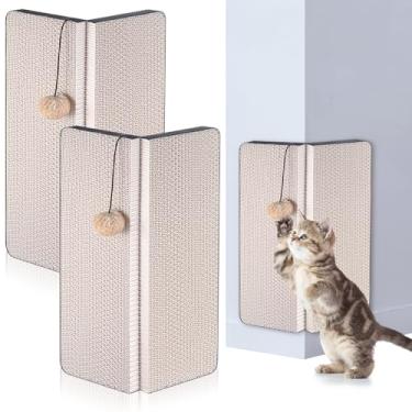 Imagem de Aliceset Pacote com 2 arranhadores de canto para gatos brancos montados na parede e cantos, papelão com bola de gato, fitas autoadesivas, quadro de arranhador de gatinho para garras afiadas