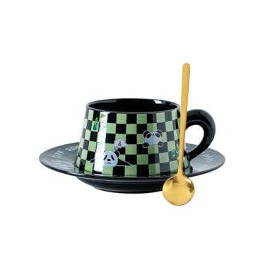 Imagem de Xícara de café de cerâmica retrô francesa, caneca criativa minimalista para casa - preto e verde (conjunto de)