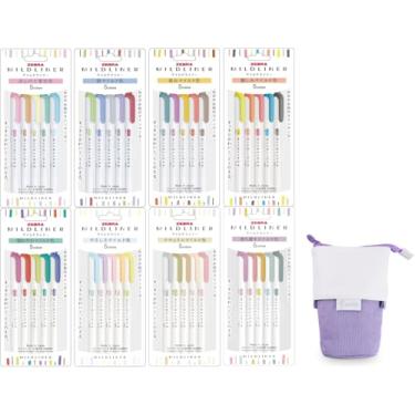 Imagem de QULLITY Conjunto de marcadores criativos de ponta dupla com bolsa de caneta original de 40 cores (roxo)