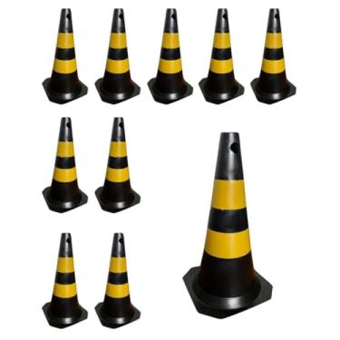 Imagem de Kit 10 Cone de Sinalização 50cm para Trânsito Estacionamento EPI Segurança Preto e Amarelo