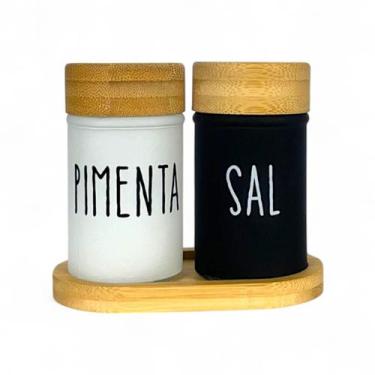 Imagem de Pimenteiro E Saleiro Doha Em Vidro E Bambu Com Suporte 90ml - Hauskraf