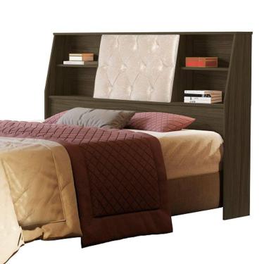 Imagem de Cabeceira Box Núbia Casal Queen Size 1.6 Com Capitonê Castanho/Bege – VJ Móveis