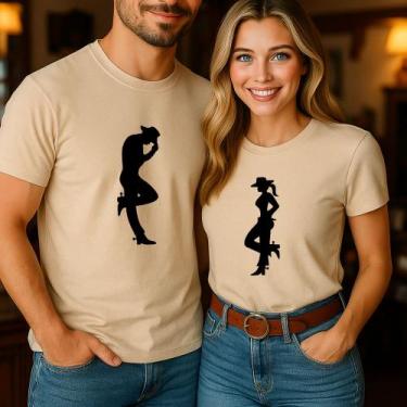 Imagem de Blusa Camiseta Casal Country Estampa Silhoeuta Casal Country Chapéu Bo
