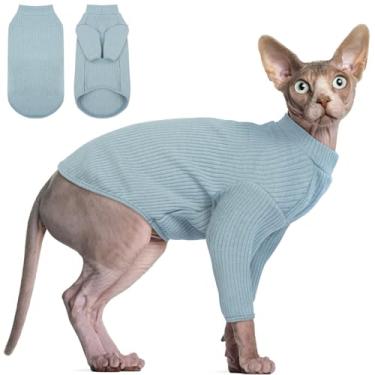 Imagem de DENTRUN Sphynx Camisola para gatos sem pelos, pulôver, gatos, respirável, camisola com gola rolê, adorável roupa de gato, colete de pijama, macacão
