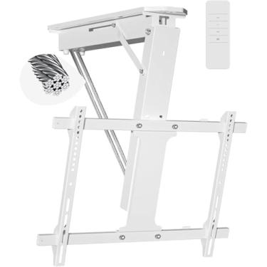 Imagem de XINYAO Suporte elétrico para TV de teto com controle remoto – Suporte de TV motorizado para telas planas/curvas de 32 a 70 polegadas, compatível com VESA, à prova de intempéries para ambientes