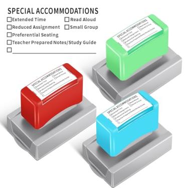 Imagem de Sayglossy Carimbo de borracha com 3 acomodações especiais para professores SPED Modifications Carimbo de borracha para primeiro dia de aula, material de dormitório de volta às aulas (vermelho, azul