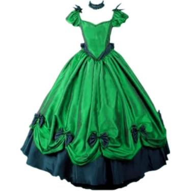 Imagem de Fantasias femininas da Bela do Sul vestido de baile rococó vestido de fantasia vitoriana gótico (B verde, P)