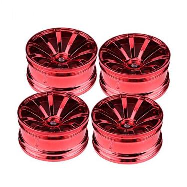 Imagem de LAFEINA 4 peças de rodas de plástico para carro RC diâmetro de 52 mm para escala 1/10 On Road Touring Racing Drift Car Traxxas HSP HPI Tamiya Yokomo (vermelho)