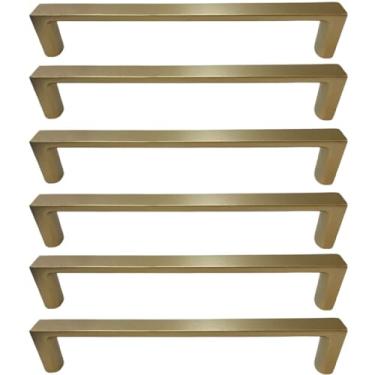 Imagem de Kit 6 Puxadores Oeiras 13,5cm Dourado Fosco Torralba Gavetas Roupeiros Armários Cozinha