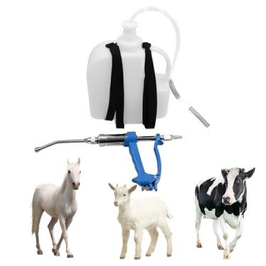 Imagem de MinrzPet Pistola de dosagem de gado ajustável – Ferramenta veterinária de aço inoxidável de 30 ml com tanque portátil de 2,5 L | Dispensador oral durável para bovinos, porcos, ovelhas, cabras, cavalos