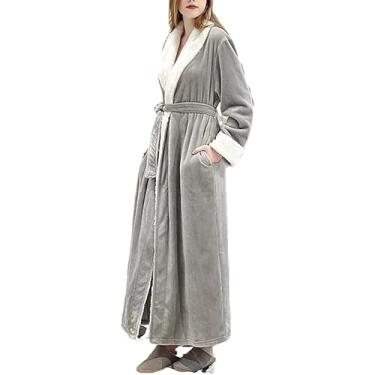 Imagem de Mulheres Inverno Longo Quente Flanela Roupão De Banho Amantes Roupões De Banho Grossos Homens Pijamas Sólido Roupão, Women gray9 23, XL