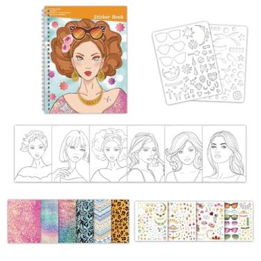 Imagem de Livros De Adesivos Para Meninas,Bloco De Moda Para Colorir Com Autocolantes Para Bebés - Brinquedo Interativo Educativo Para Crianças Em Idade Pré-Escolar Adolescentes Professores Casa