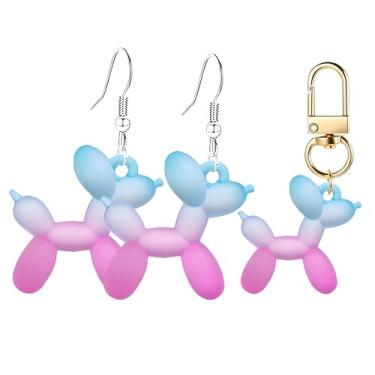 Imagem de 3 peças de brincos femininos com balão de gelatina kawaii, engraçado, chaveiro luminoso, balão brilhante, poodle, filhote, animal, brinco, acessórios para animais de estimação, joias, Medium, Liga de