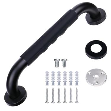 Imagem de Barra de apoio de chuveiro preta de 30,5 cm com aderência de borracha antiderrapante, barra de aço inoxidável, barra de equilíbrio de banheiro, suporte de corrimão de segurança para montagem na parede