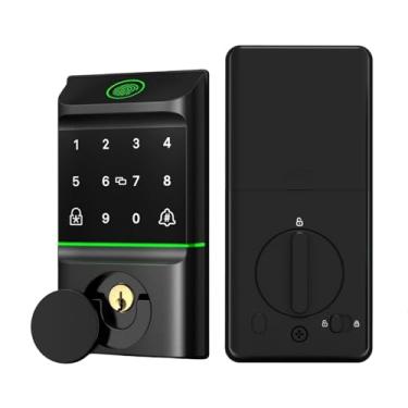 Imagem de WBLKSKY Fechadura inteligente para porta da frente, fechadura de porta de entrada sem chave de impressão digital com teclado, fechadura inteligente para porta frontal com controle remoto de aplicativo