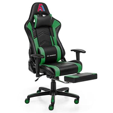 Imagem de AA Products Cadeira para jogos, cadeira ergonômica de corrida de computador, ajustável, com apoio para os pés, cadeira giratória de suporte lombar – Preto verde