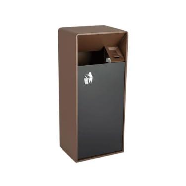 Imagem de YAYAOVP-24927 Caixote do lixo para o exterior Lixeira de metal quadrada de duas cores com abertura lateral, lixeira comercial moderna com cinzeiro Lixeira externa de 19L/40L (médio)